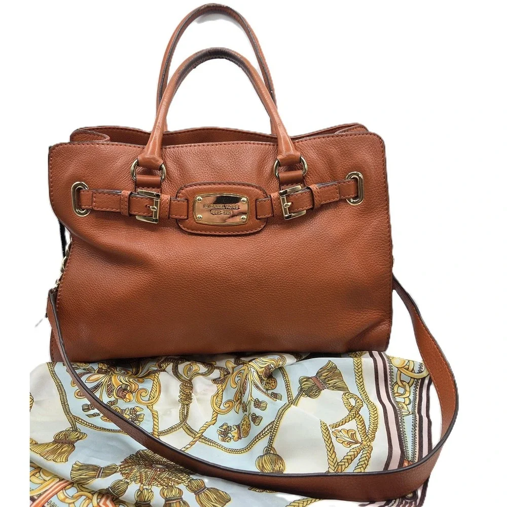 Michael Kors Cognac Leather Tote Large Satchel Shoulder Bag Quiet Luxury
